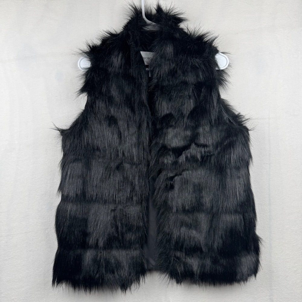 BCBGeneration Faux Fur Vest Sleeveless Black Womens Small‎ S Fuzzy Cozy